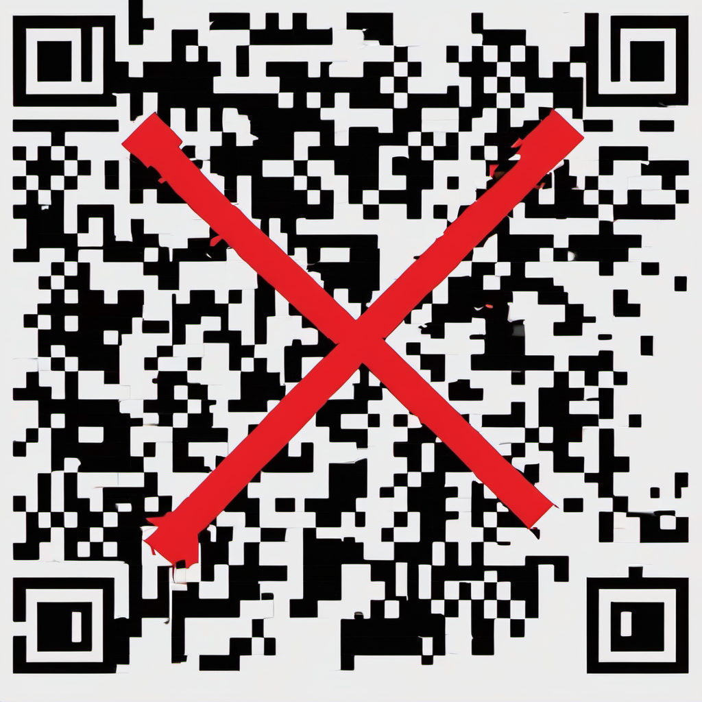 A QR code with a red X over it, indicating danger or warning.